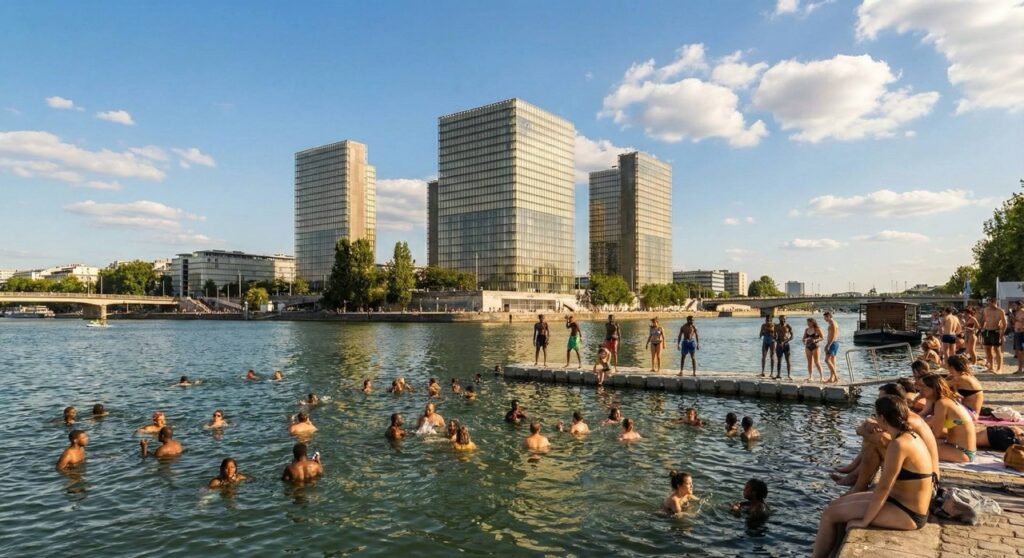 La baignade dans la scène avec le permis bateau passé à Paris